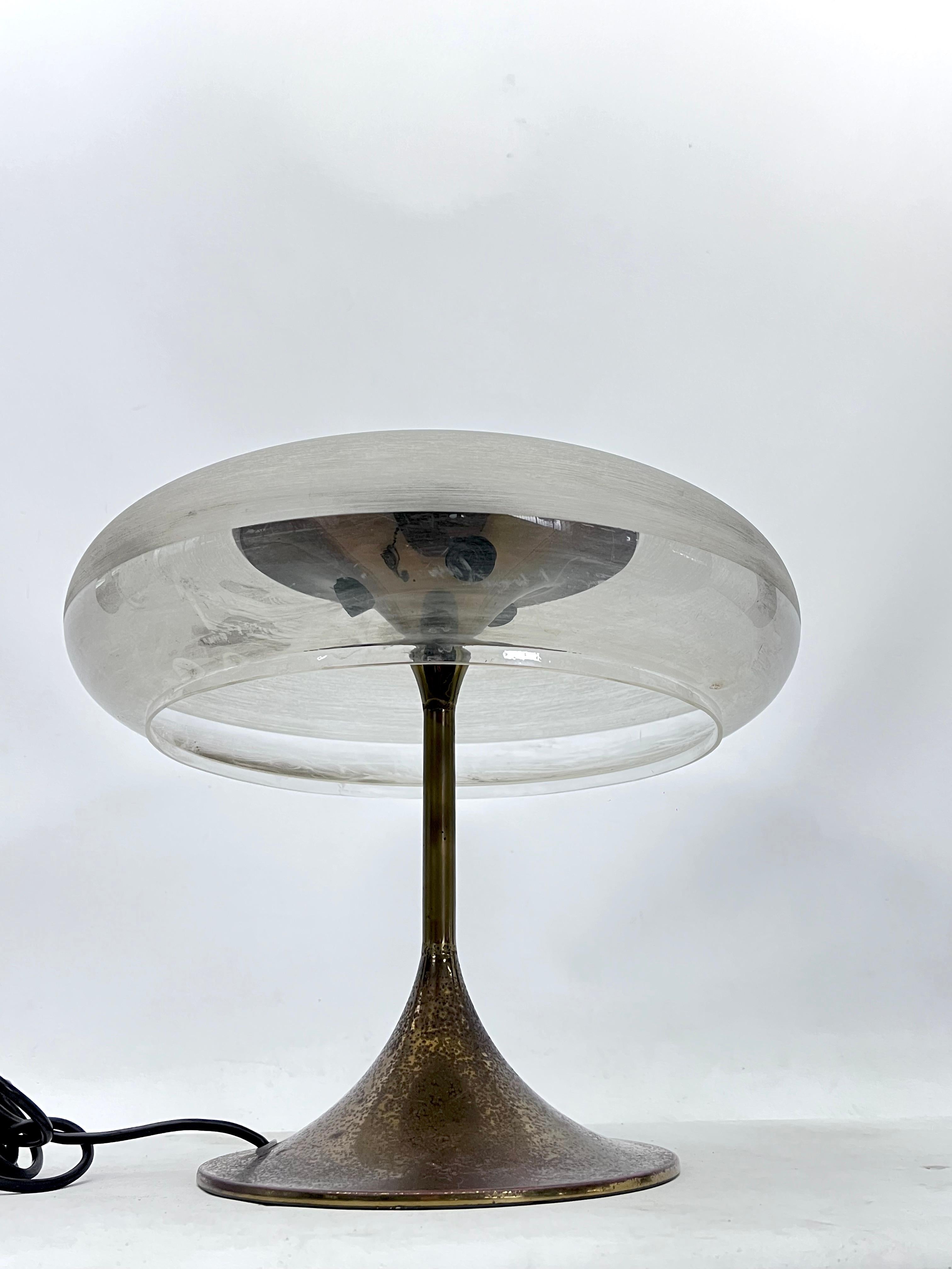 Italian Goffredo Reggiani Brass and Acrylic Shade Table Lamp. Italy 1960s