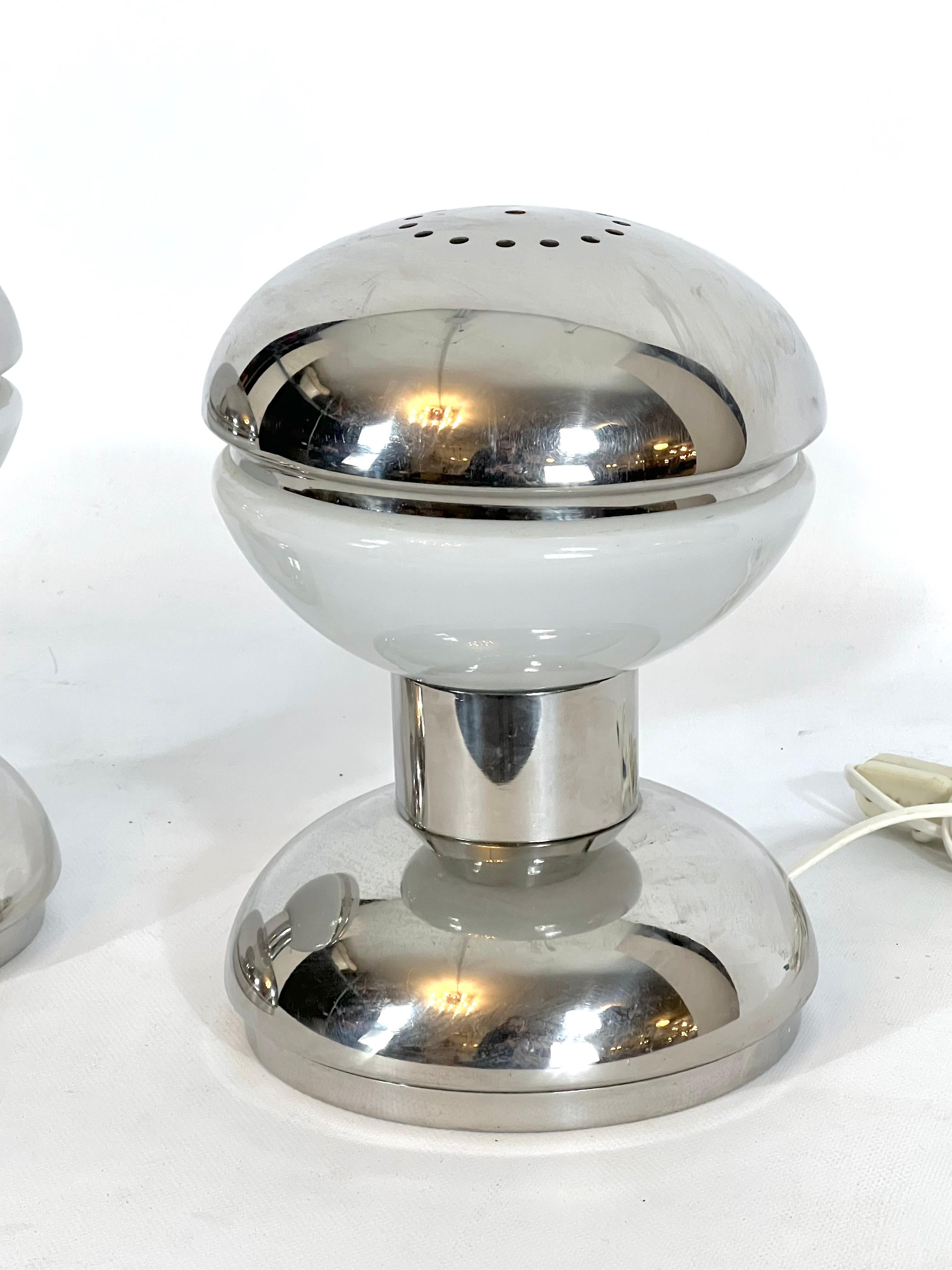 Goffredo Reggiani, Chrome and Milk Glass Table Lamps from 70s For Sale 2