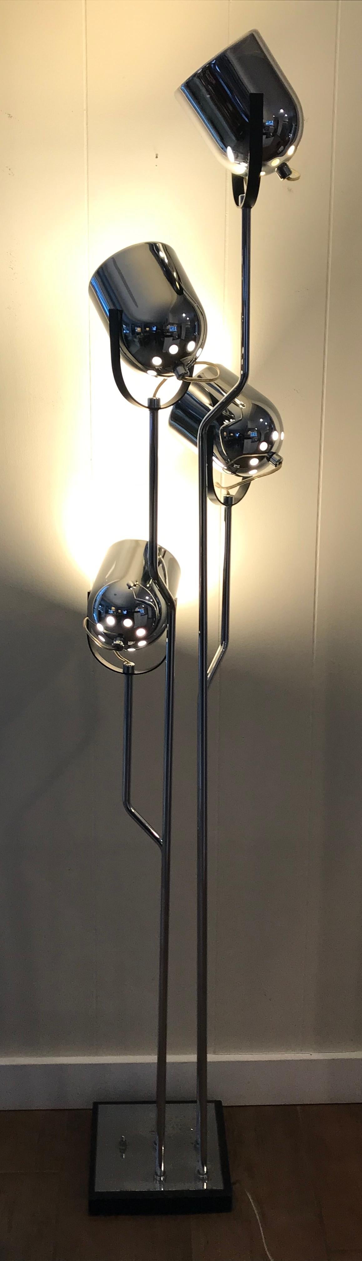 Italian Goffredo Reggiani Chrome Floor Lamp with Four Spotlights, Italy, 1970s