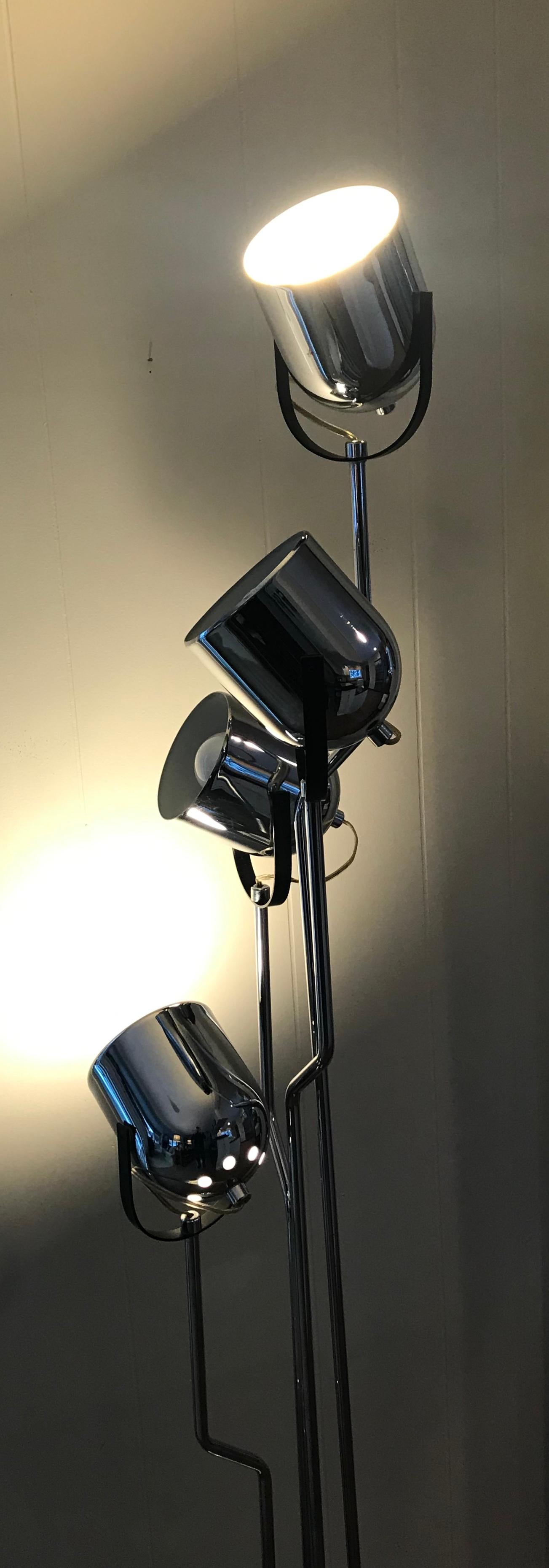 Goffredo Reggiani Chrome Floor Lamp with Four Spotlights, Italy, 1970s 2