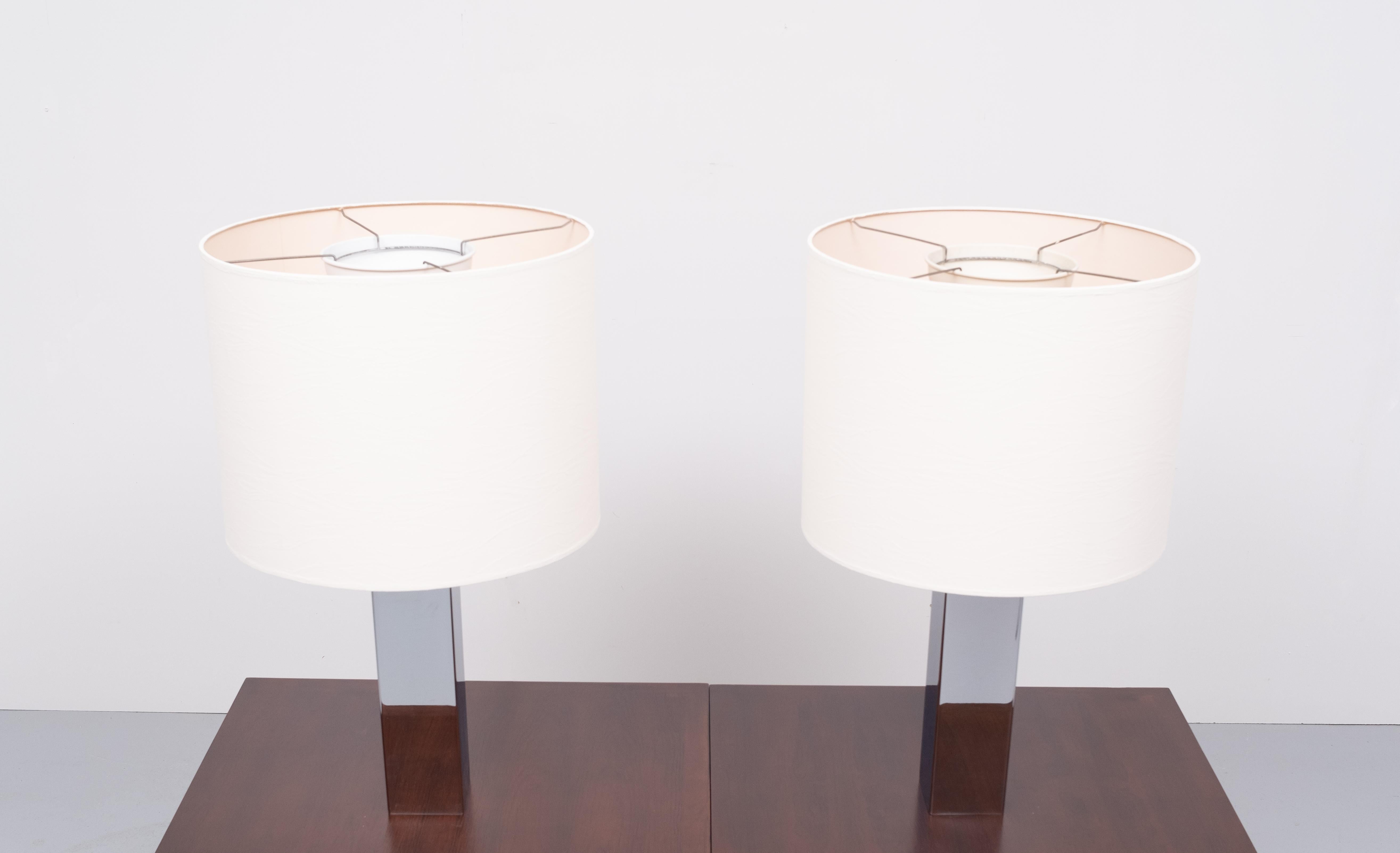 Goffredo Reggiani Chrome Square Table Lamps, Italy, 1960s For Sale 1
