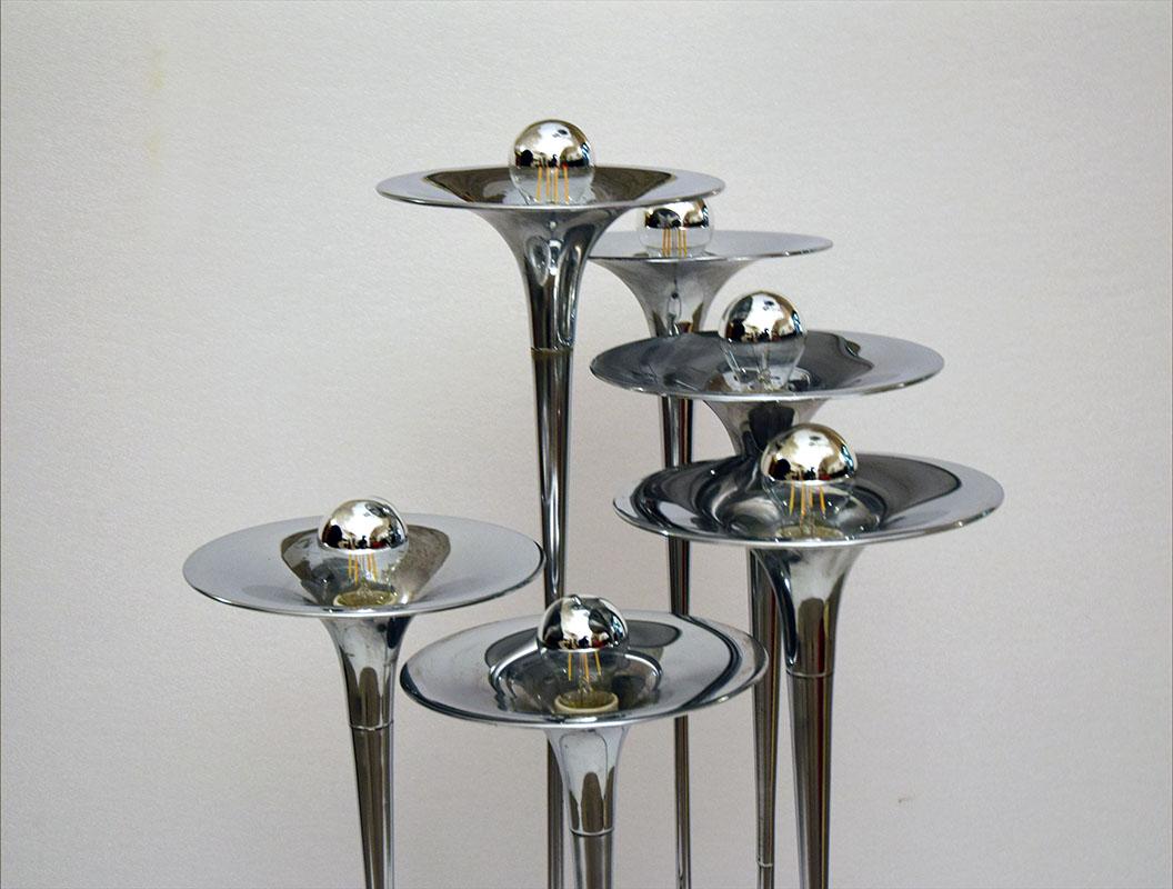 Goffredo Reggiani chromed brass floor lamp trumpets, 1970s 3