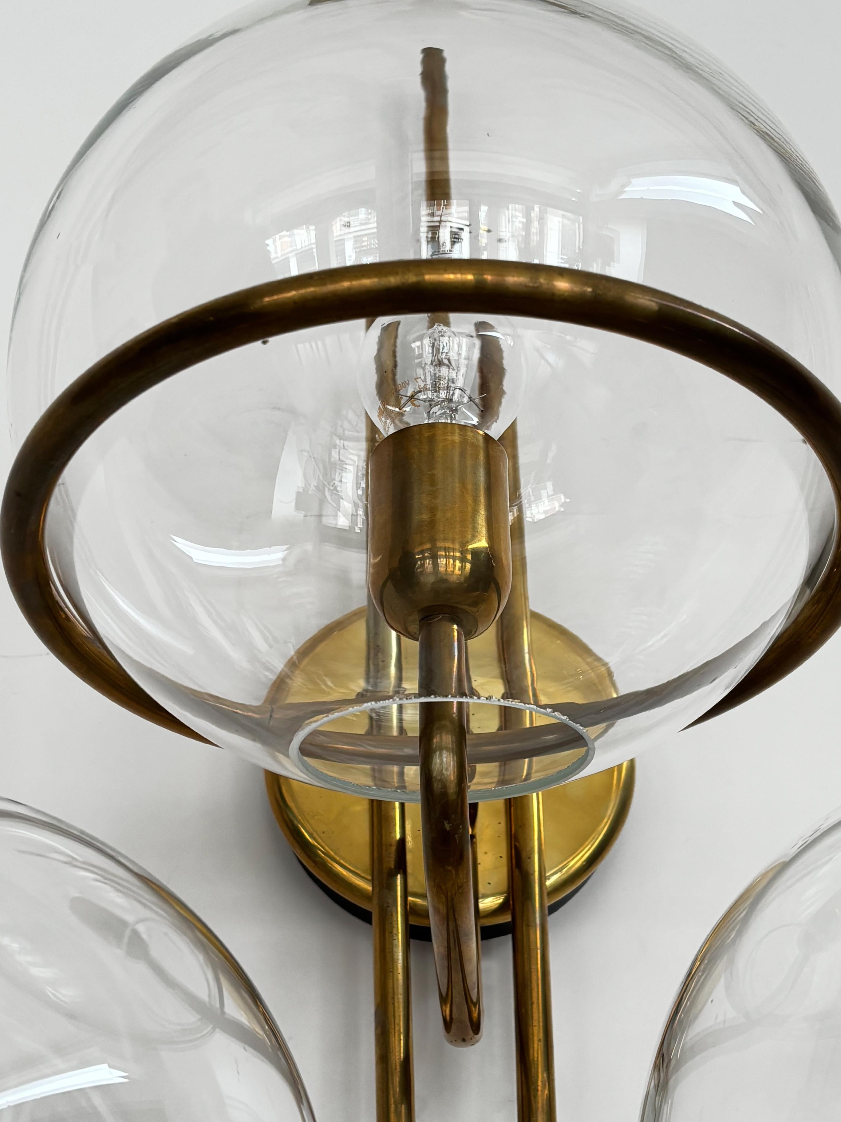 Goffredo Reggiani Italian Brass Glass Large Wall Lights Sconces, 1970s For Sale 5