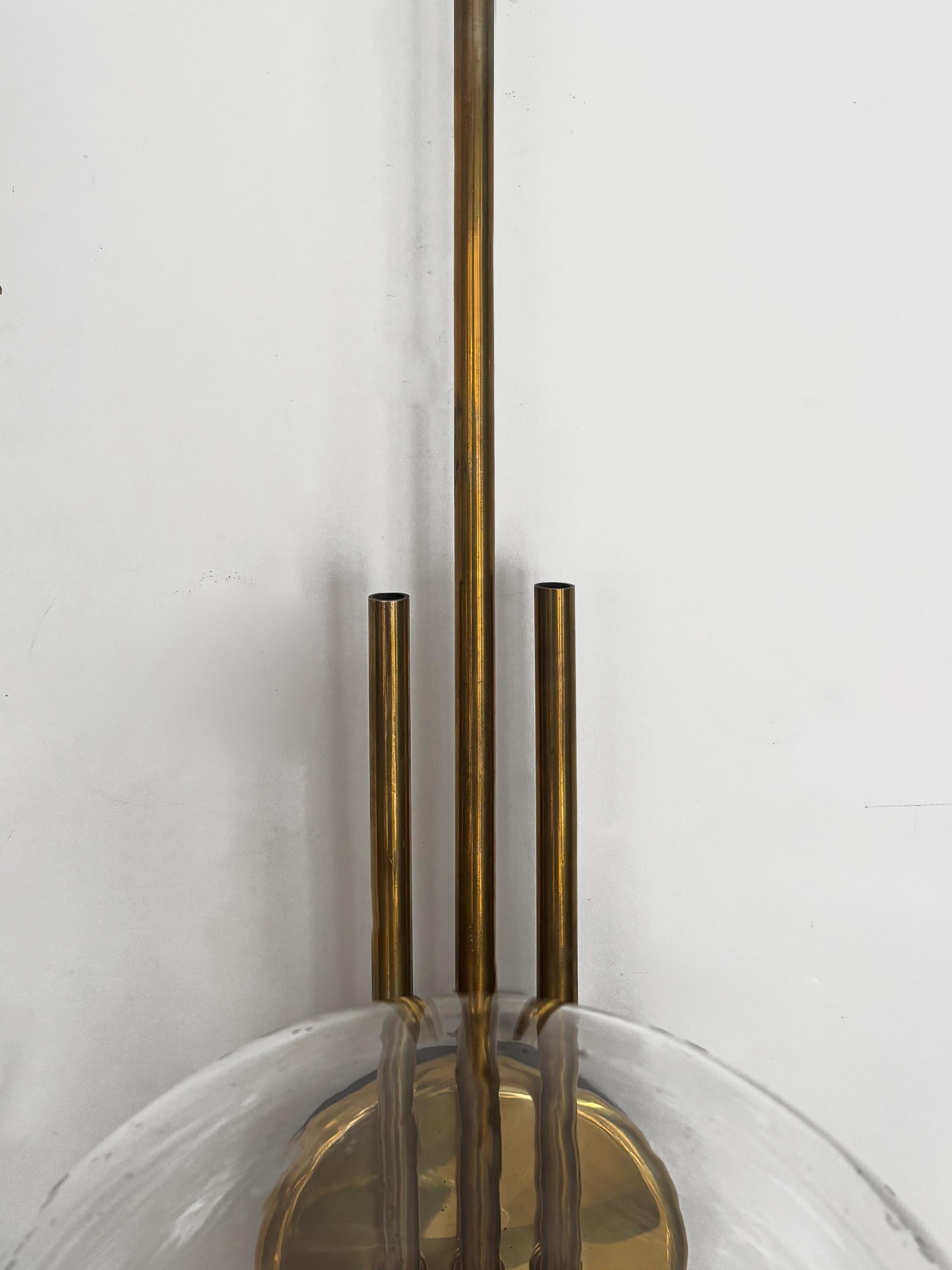 Goffredo Reggiani Italian Brass Glass Large Wall Lights Sconces, 1970s For Sale 6