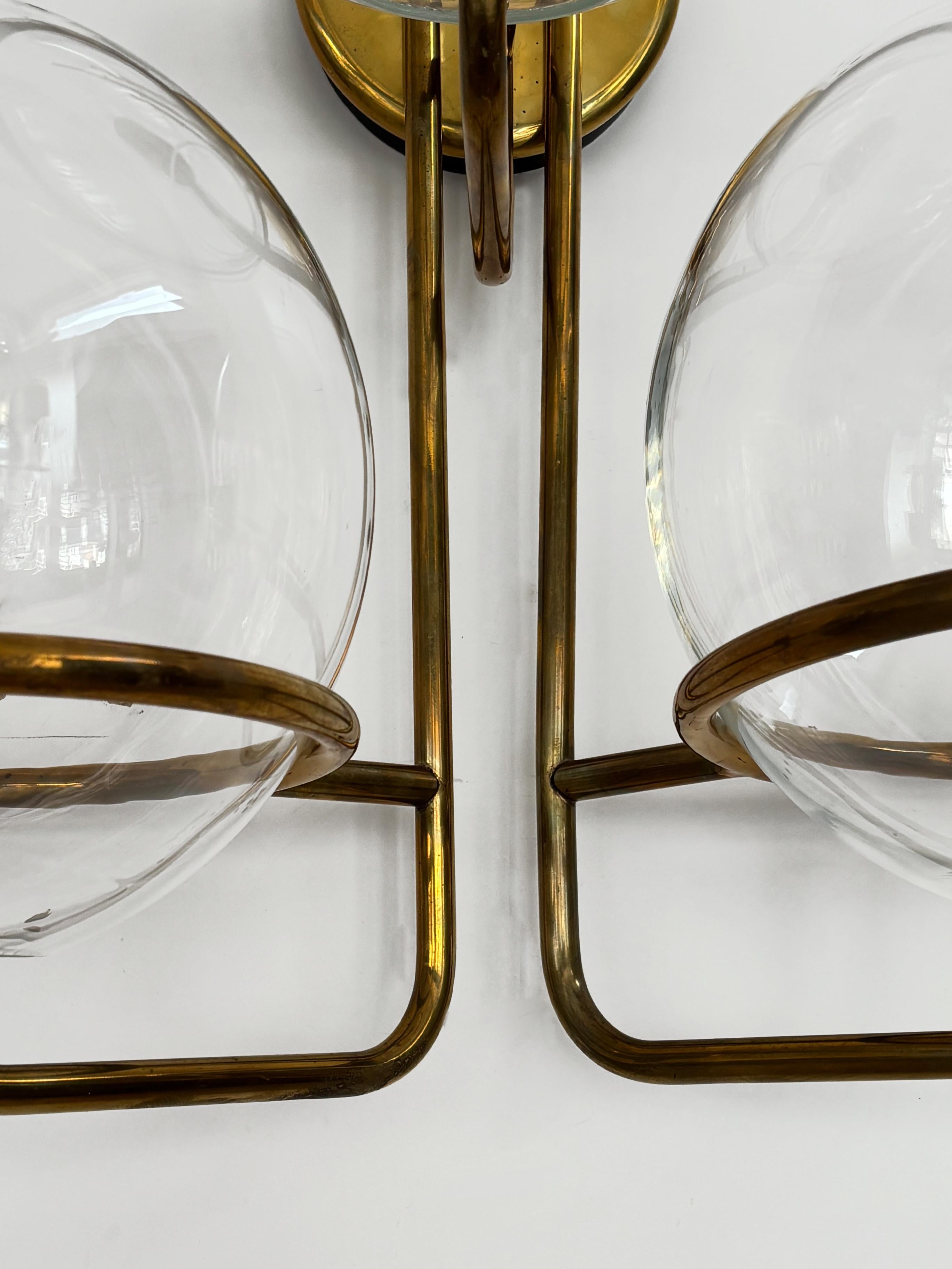 Goffredo Reggiani Italian Brass Glass Large Wall Lights Sconces, 1970s For Sale 3