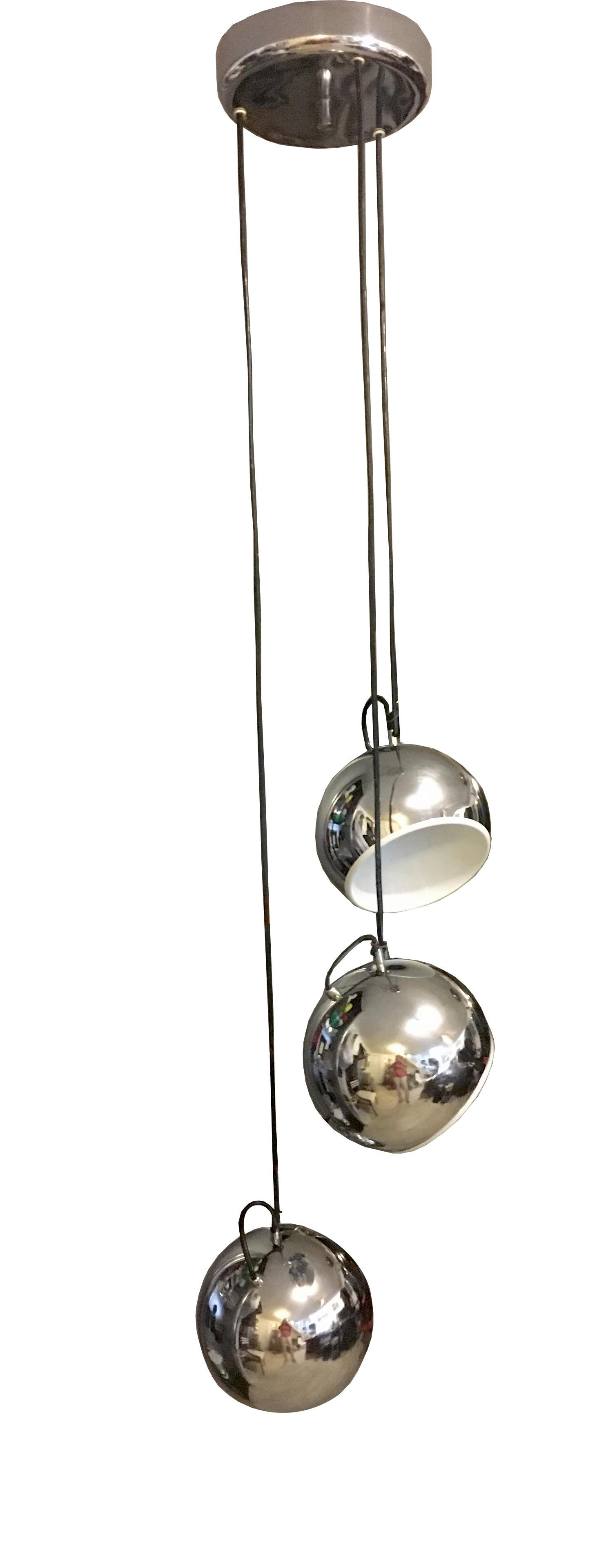 Large chandelier by Italian designer Reggiani with 3 chrome pendants each reflector moves.