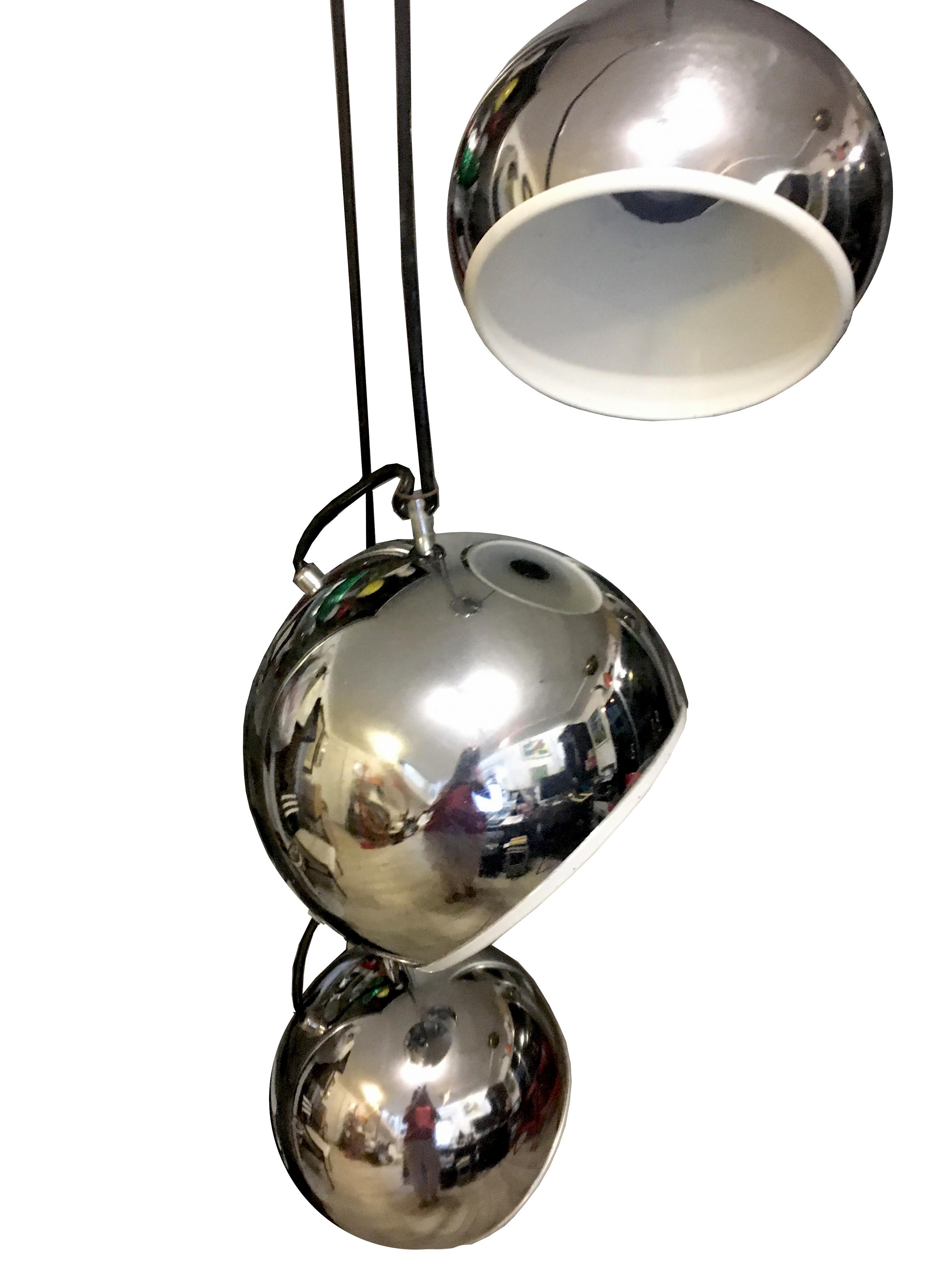 Mid-Century Modern Goffredo Reggiani Italian Modern Three-Tier Chrome Globe Hanging Lamp, 1960s