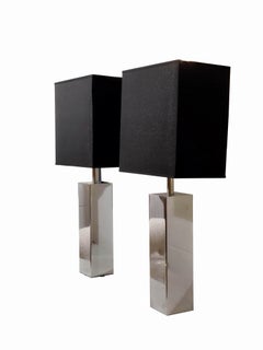 Goffredo Reggiani Pair of  Chrome Square Table Lamps, Italy, 1960s