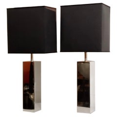 Goffredo Reggiani Pair of  Chrome Square Table Lamps, Italy, 1960s