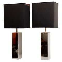 Paire de Goffredo Reggiani  Lampes de table carrées chrome, Italie, années 1960
