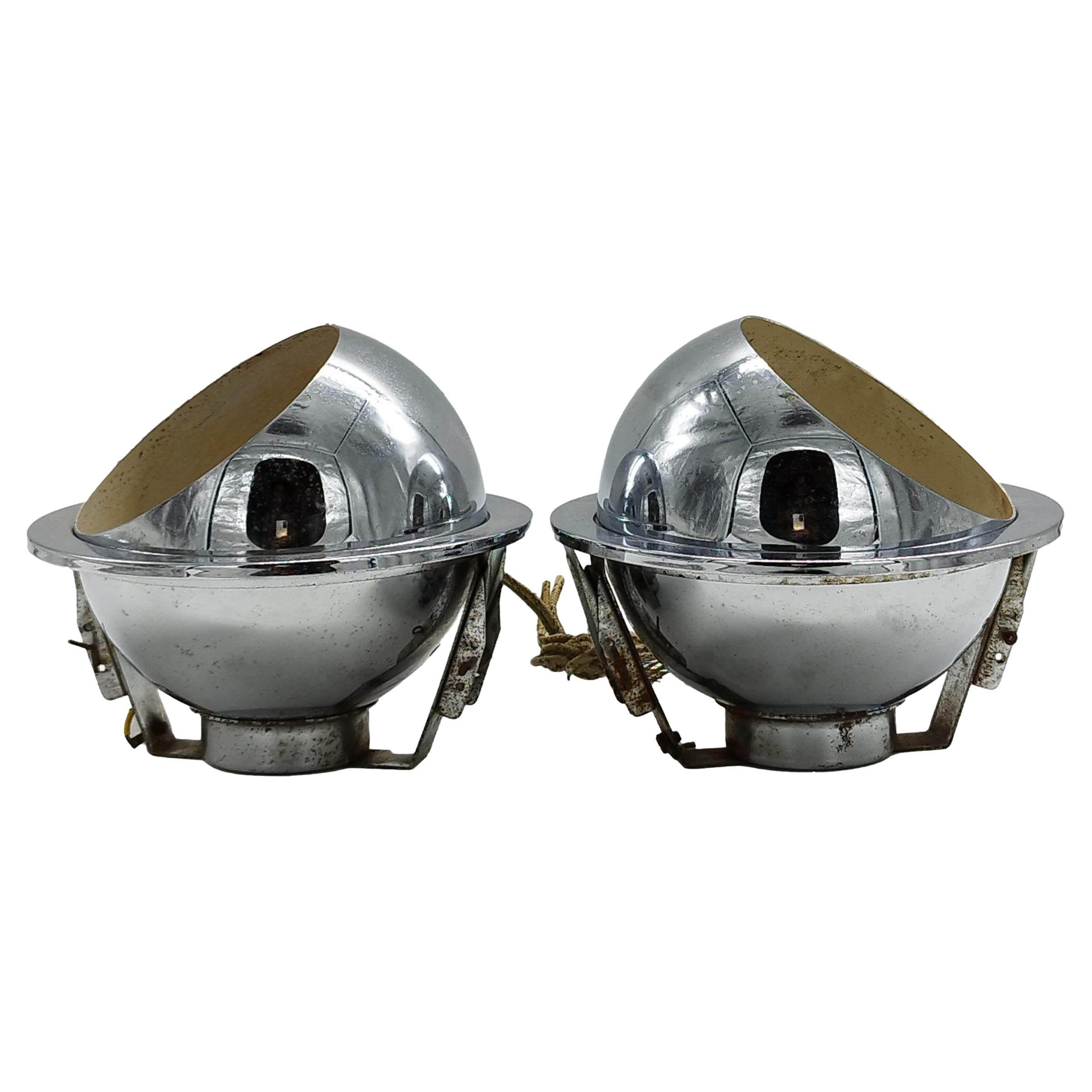 Goffredo Reggiani Pair of Chrome Wall Lamps, Italy, 1970s