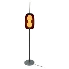 Goffredo Reggiani rare design floor lamp, marble base & teak. Italy c. 1950's