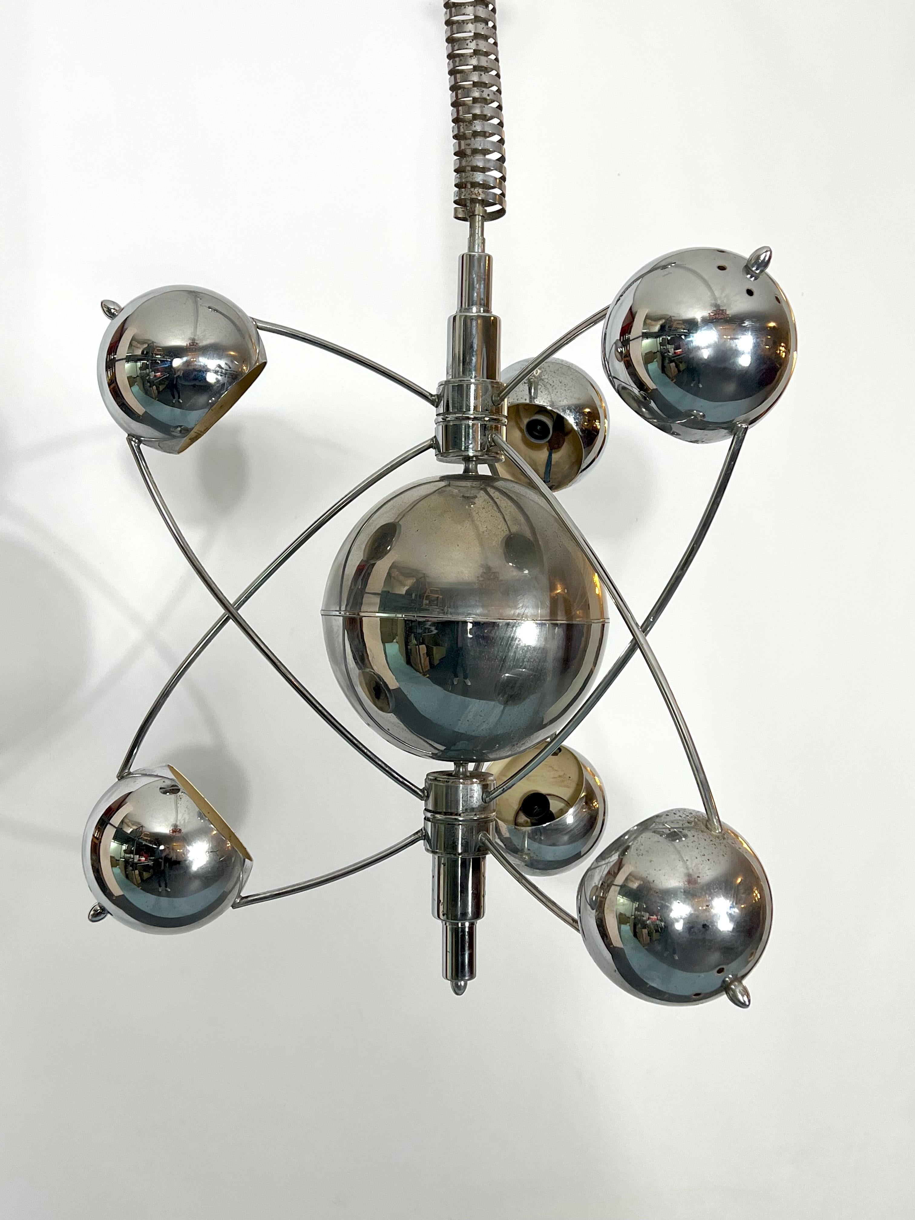 Goffredo Reggiani, Satellite Chrome Chandelier from 60s For Sale 12