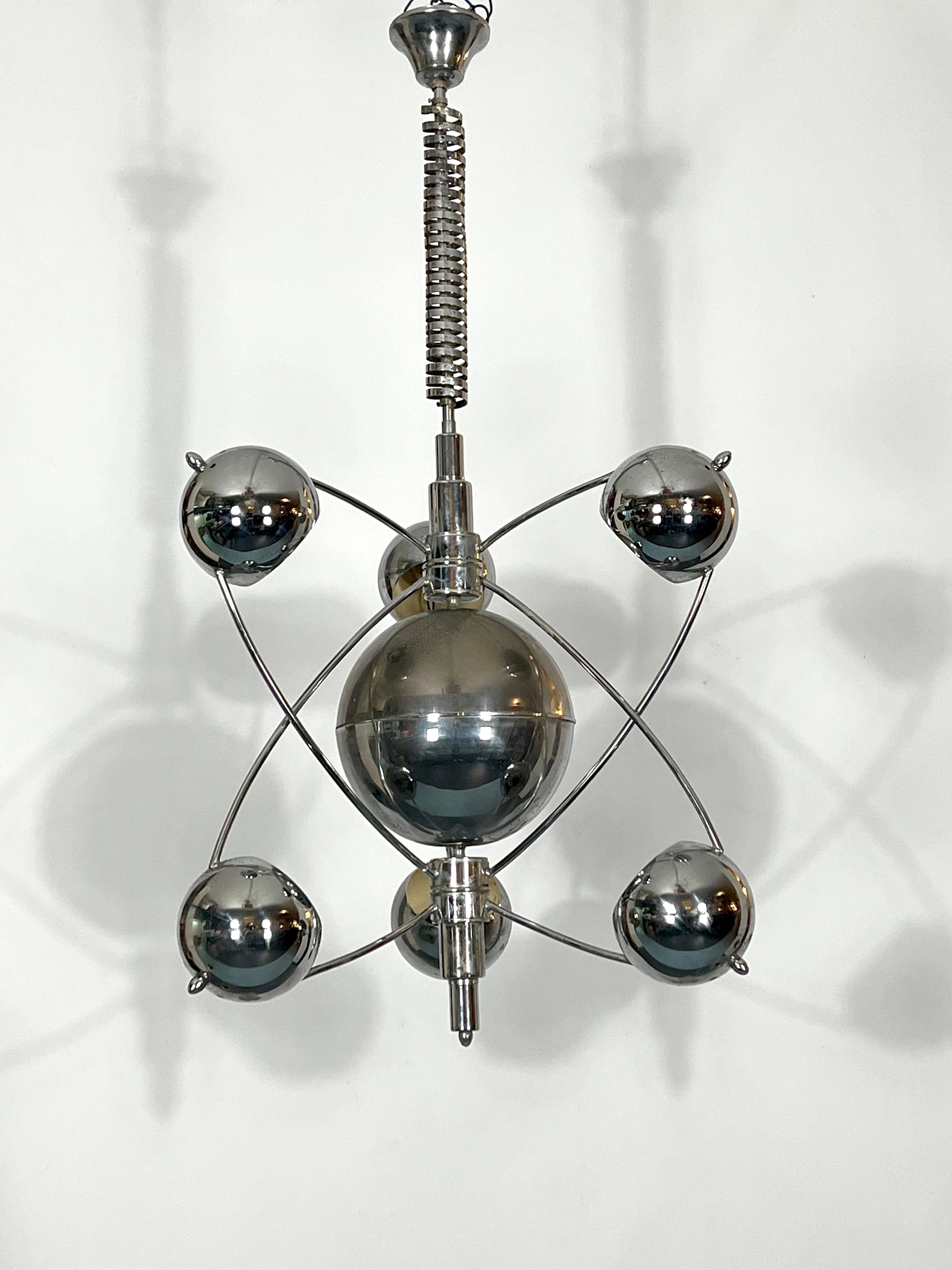 Space Age Goffredo Reggiani, Satellite Chrome Chandelier from 60s For Sale