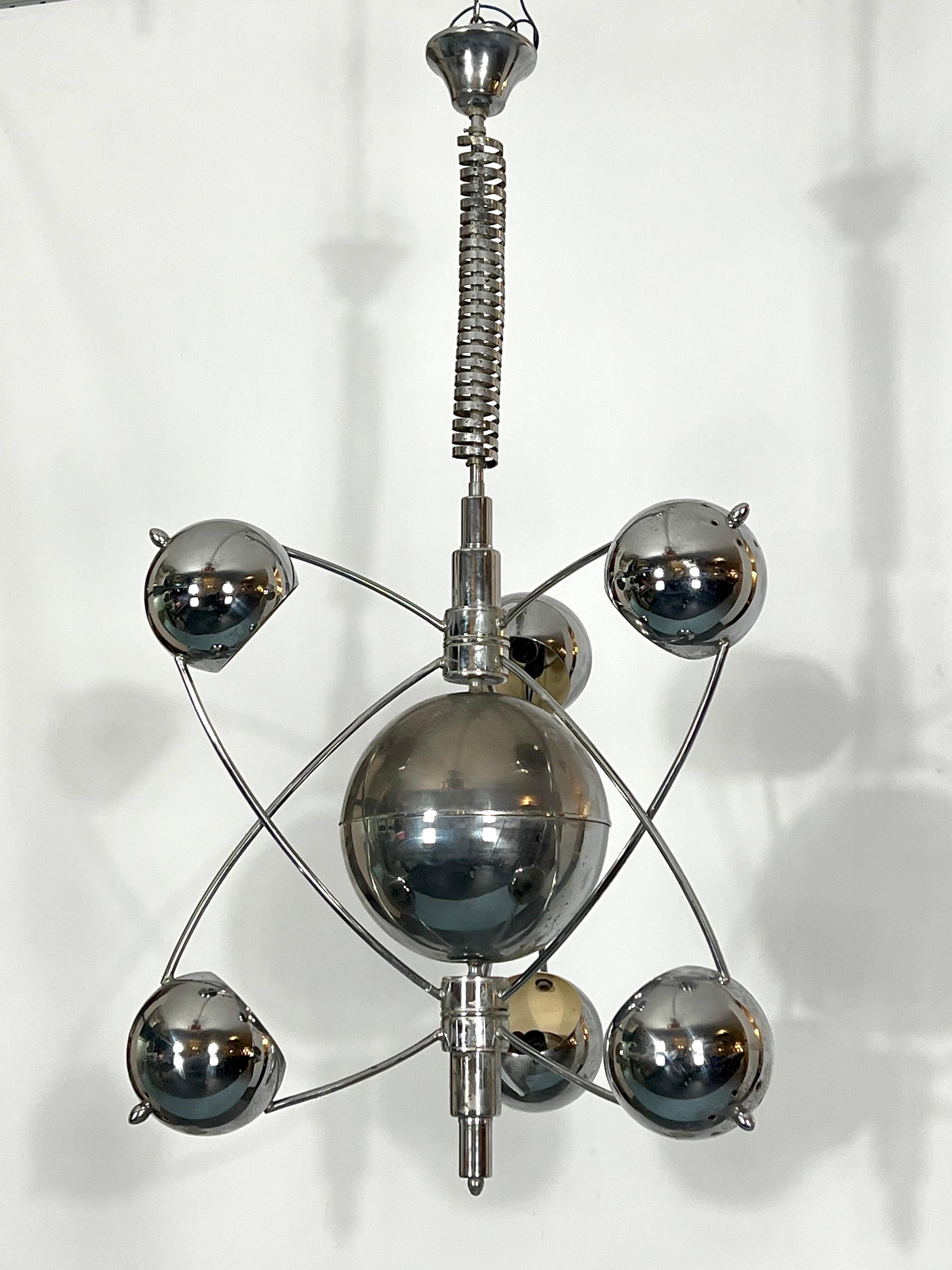 Italian Goffredo Reggiani, Satellite Chrome Chandelier from 60s For Sale