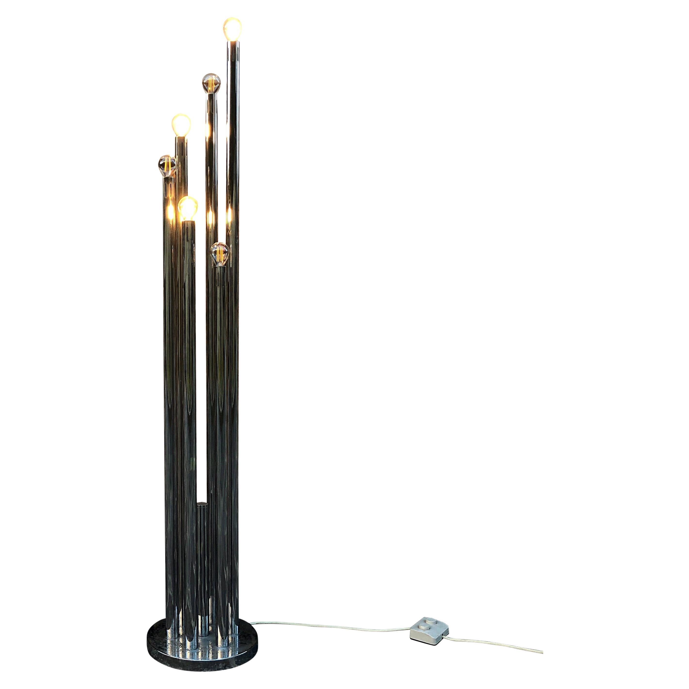 Goffredo Reggiani Space Age Chrome Pipe 6 Arms Floor Lamp, Italy 1960s For Sale