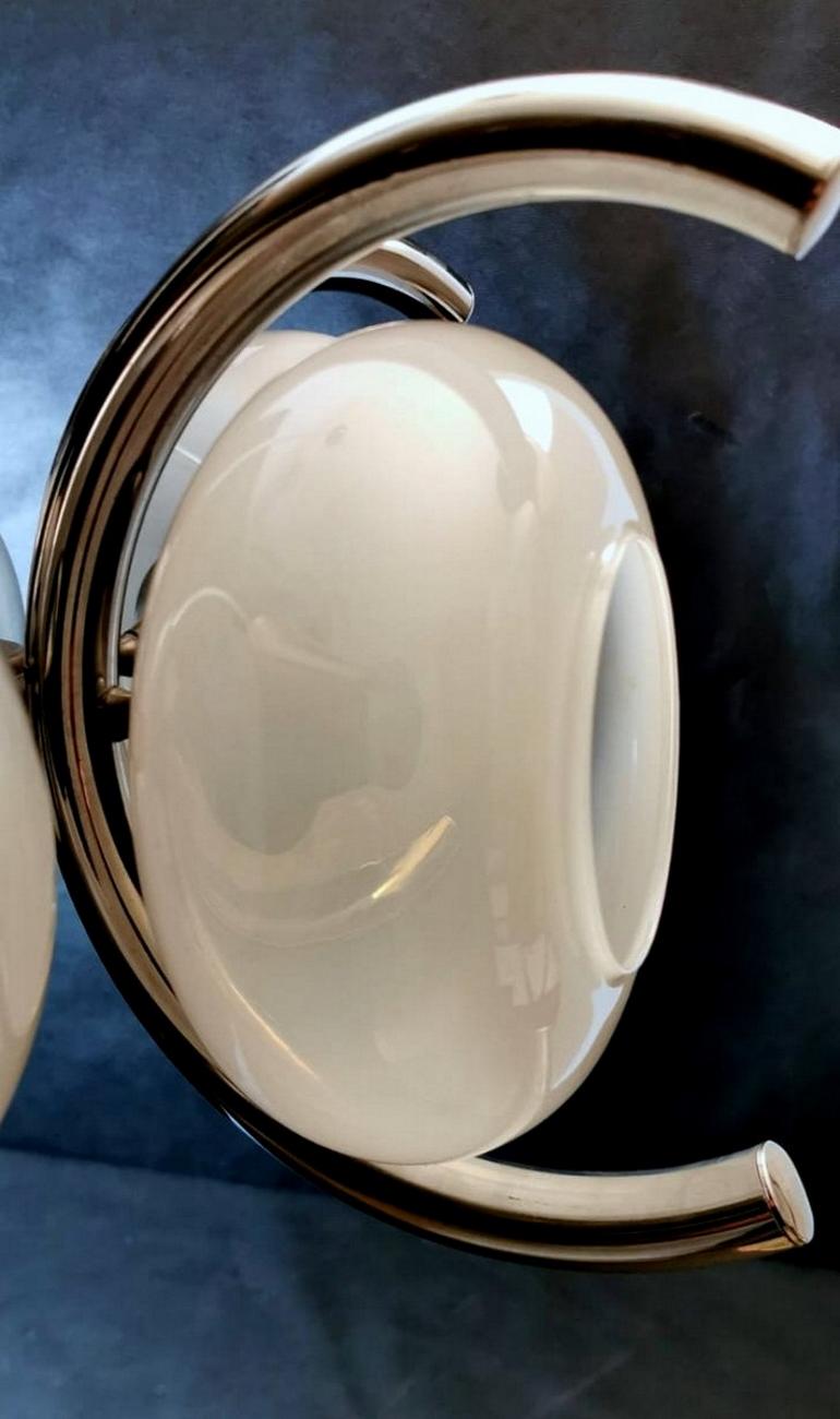 Goffredo Reggiani Style Italian Opaline Glass and Steel Chandelier For Sale 10