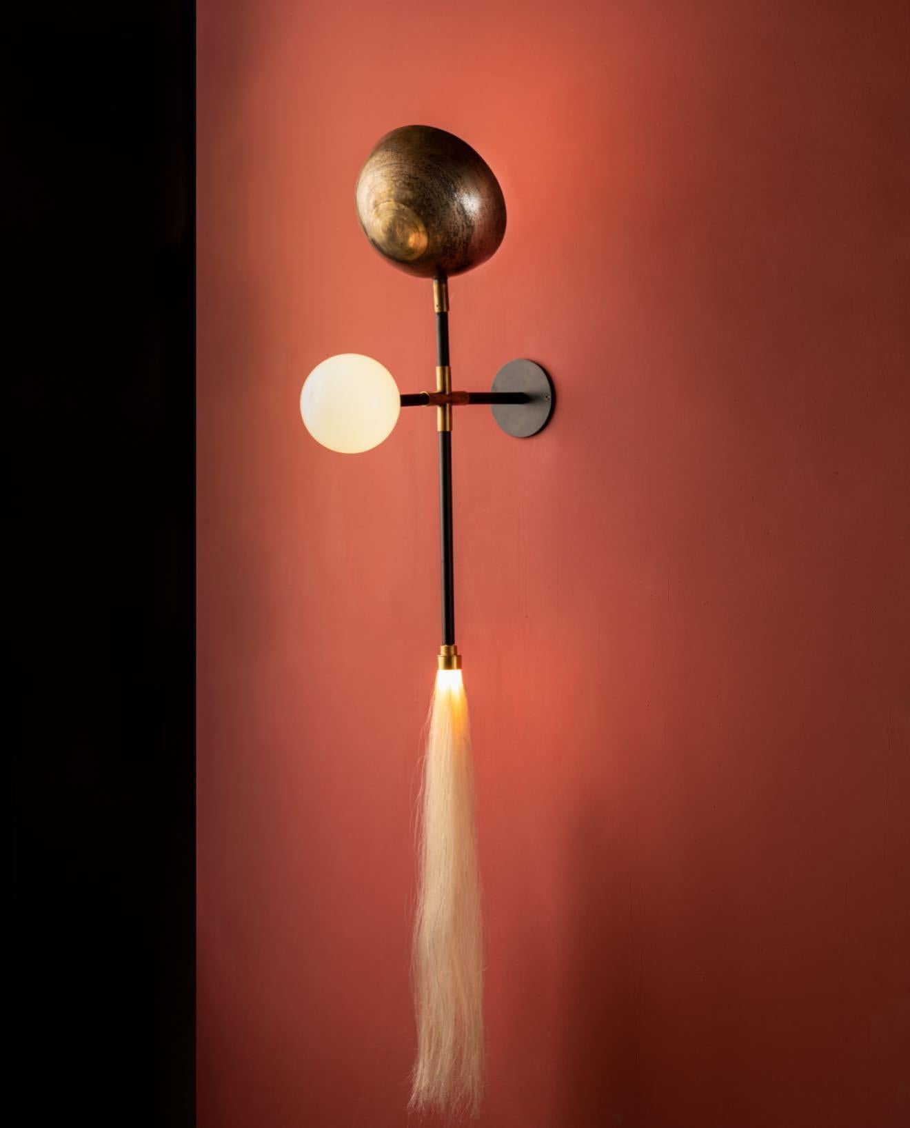 Other Gogo Brass and Sand Glass Wall Lamp with Horsehair Tassel by Isabel Moncada For Sale