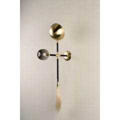 Gogo Brass and Smoke Glass Wall Lamp with Horsehair Tassel by Isabel Moncada