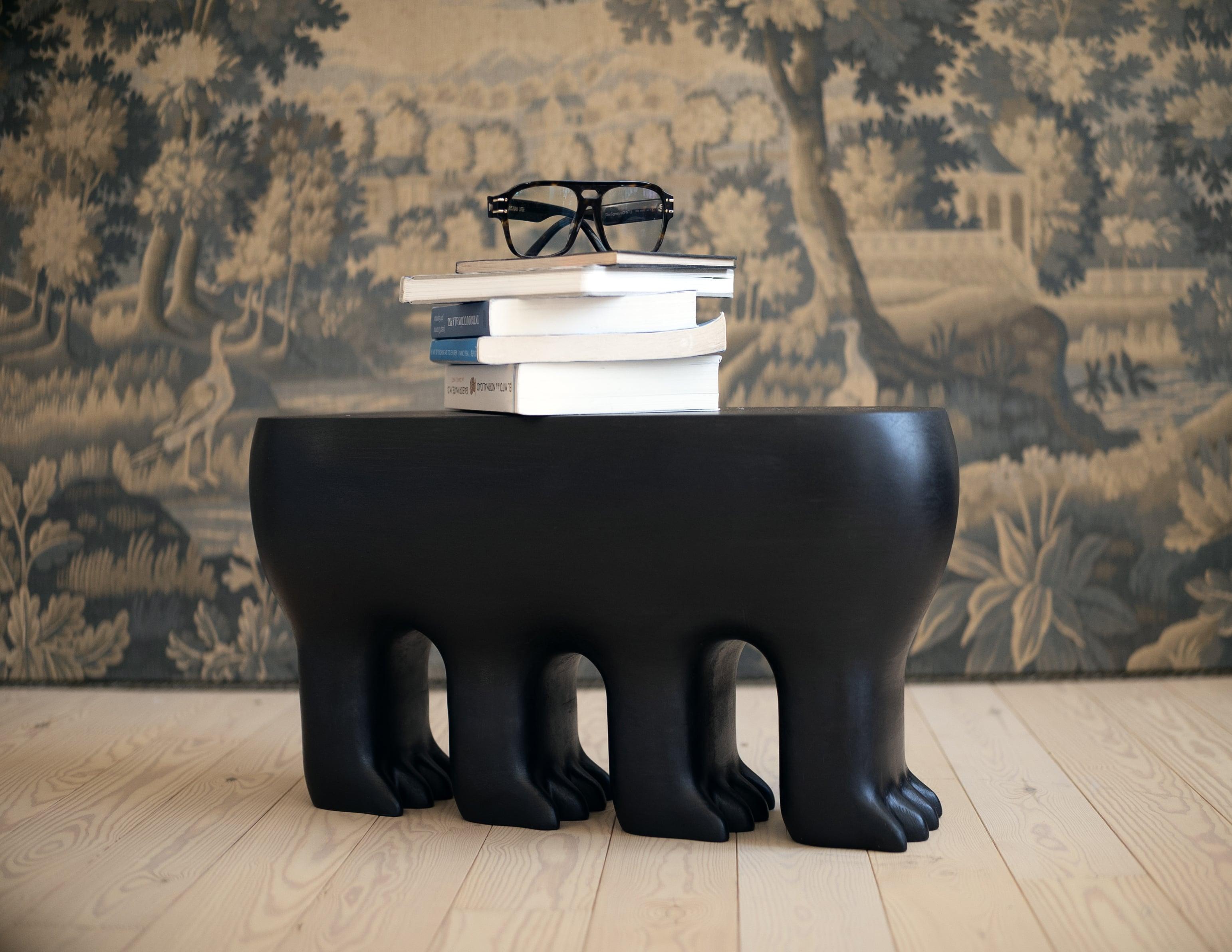 Carved Gogol by Marcelo Martin Burgos, sculptural bench and side table, limited edition For Sale