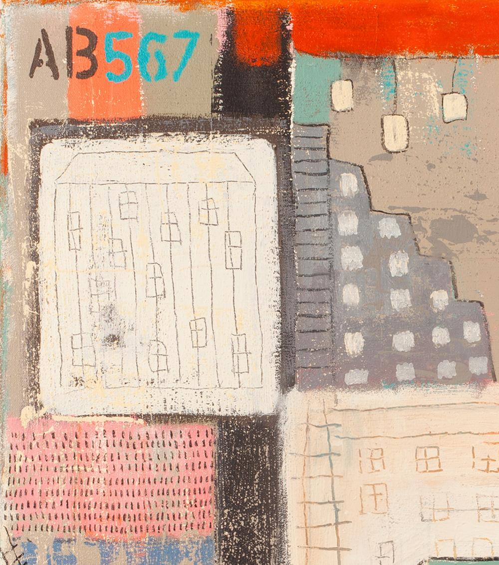 AB567 - Figurative, Urban City: Mixed Media on Canvas - Painting by Gohar Goddard