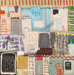 Climbing Up - Figurative, Urban City: Mixed Media on Canvas