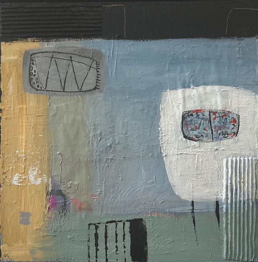 Dream On - Città figurativa colorata e giocosa: Tecnica mista su tela - Painting di Gohar Goddard