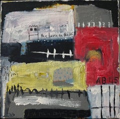 House on the Hill - Colourful, Playful Figurative City: Mixed Media on Canvas