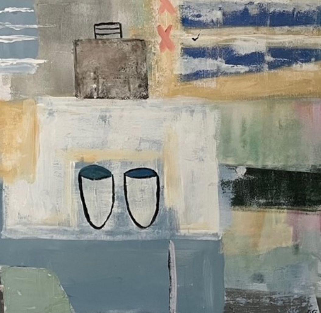 Memoria I- Ciudad figurativa colorida y juguetona: Técnica mixta sobre lienzo - Mixed Media Art Contemporáneo de Gohar Goddard