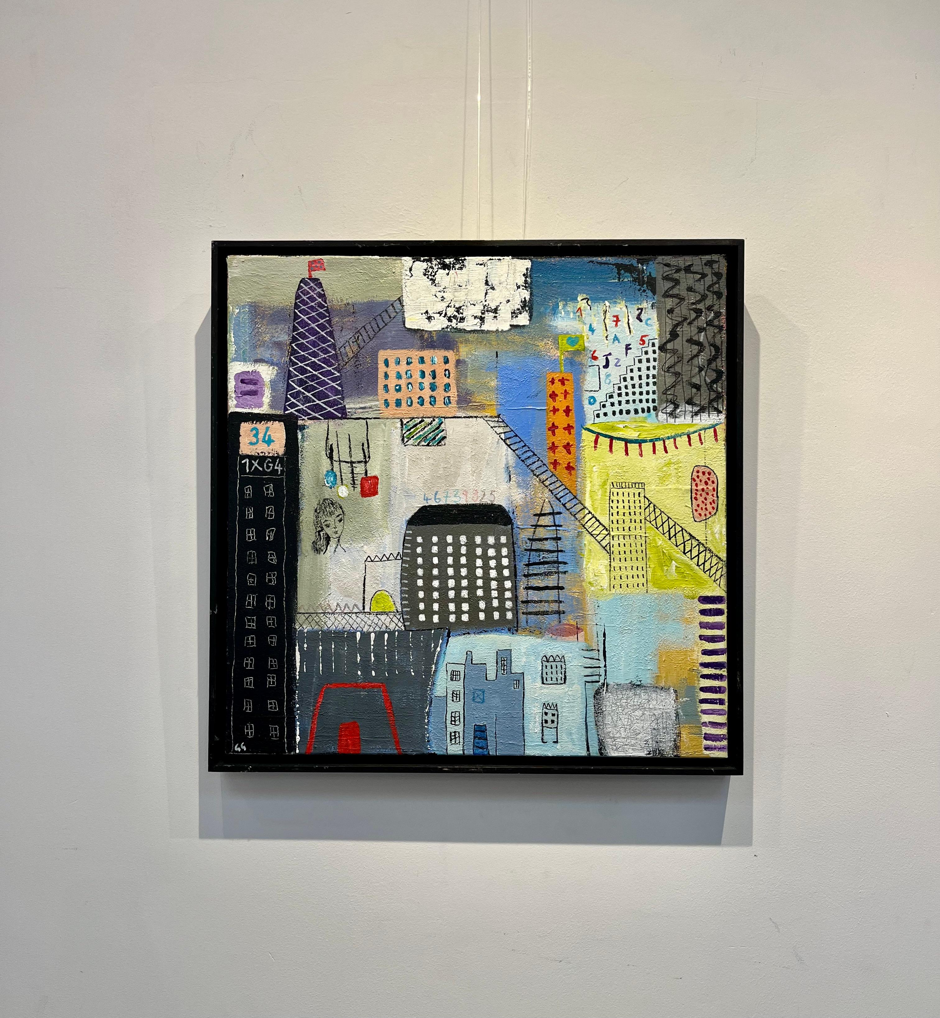 Number 34 - Bright, Playful Contemporary Art: Mixed Media on Canvas - Painting by Gohar Goddard