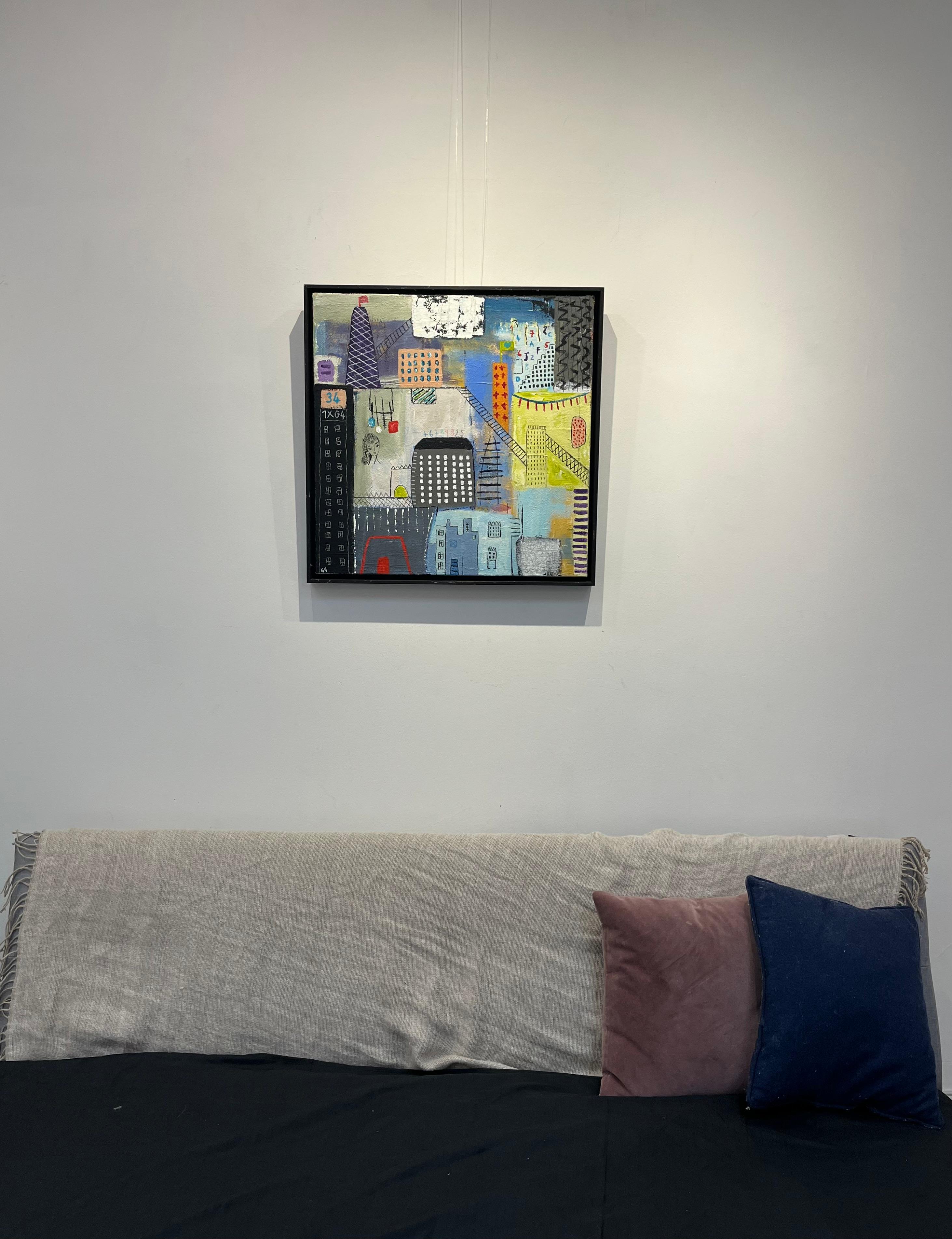 Numero 34 - Arte contemporanea luminosa e giocosa: Tecnica mista su tela in vendita 4