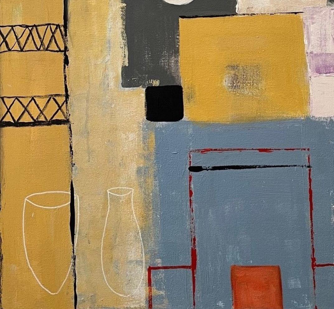 Paesaggio urbano - Città figurativa colorata e giocosa: Tecnica mista su tela - Mixed Media Art Contemporaneo di Gohar Goddard