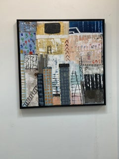 Urban Scape - Colourful, Playful Figurative City: Mixed Media on Canvas