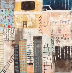 Urban Scape - Colourful, Playful Figurative City: Mixed Media on Canvas