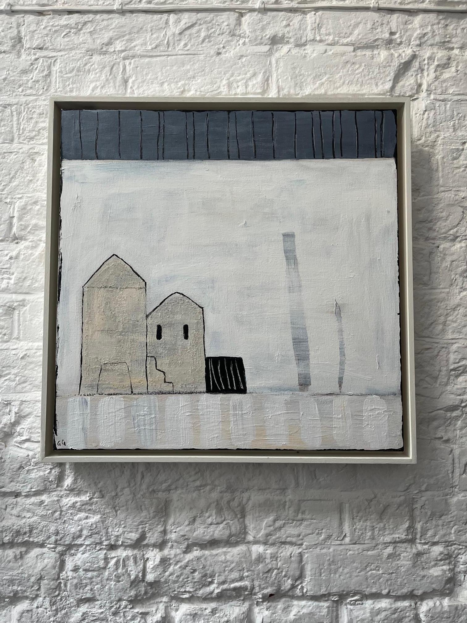 Next Door - Beige Abstract Painting by Gohar Goddard