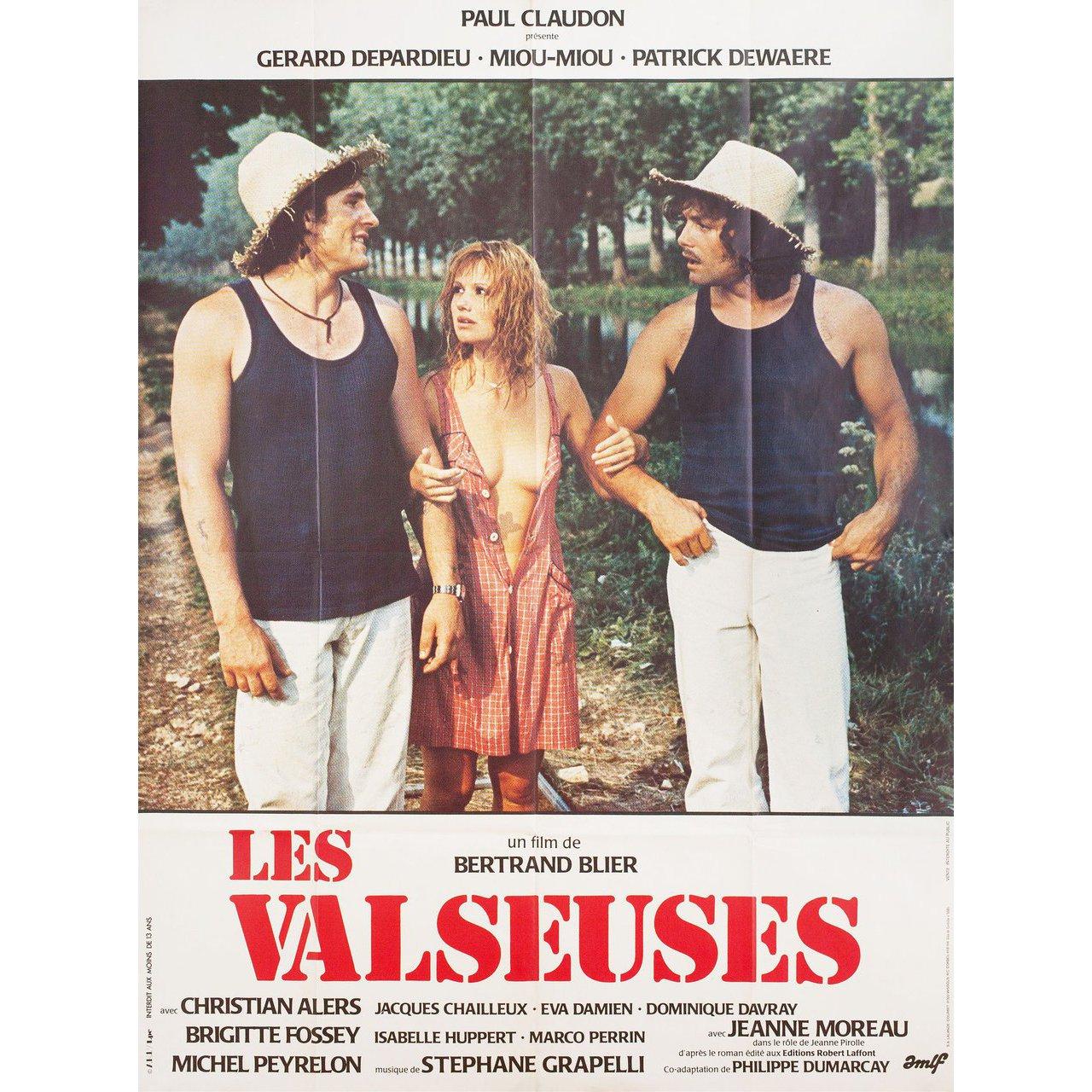 Original 1974 French grande poster for the film Going Places (Les Valseuses) directed by Bertrand Blier with Gerard Depardieu / Patrick Dewaere / Miou-Miou / Jeanne Moreau. Very good-fine condition, folded. Many original posters were issued folded