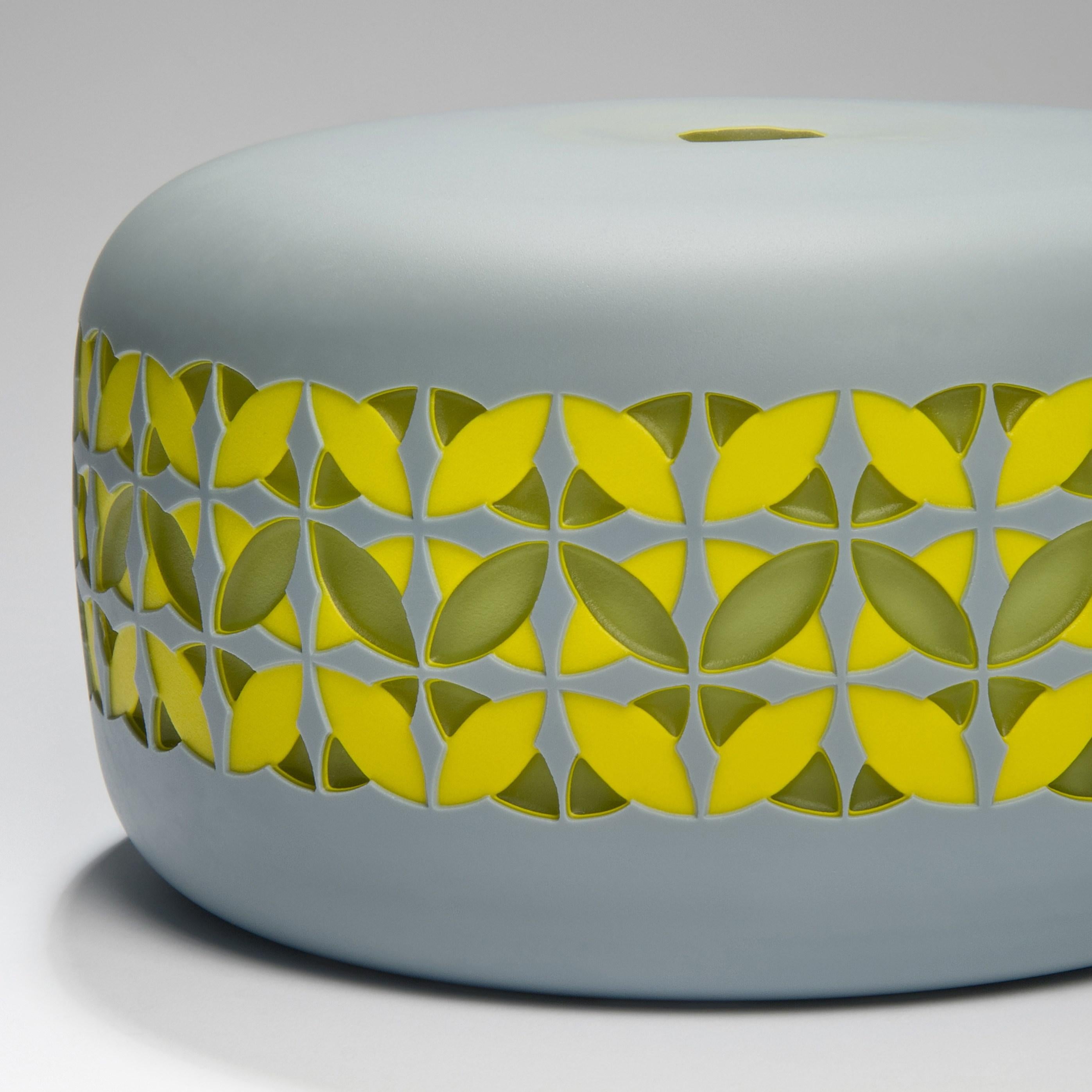 Organic Modern Going Round in Circles III, a Grey & Yellow Glass Artwork by Sarah Wiberley For Sale