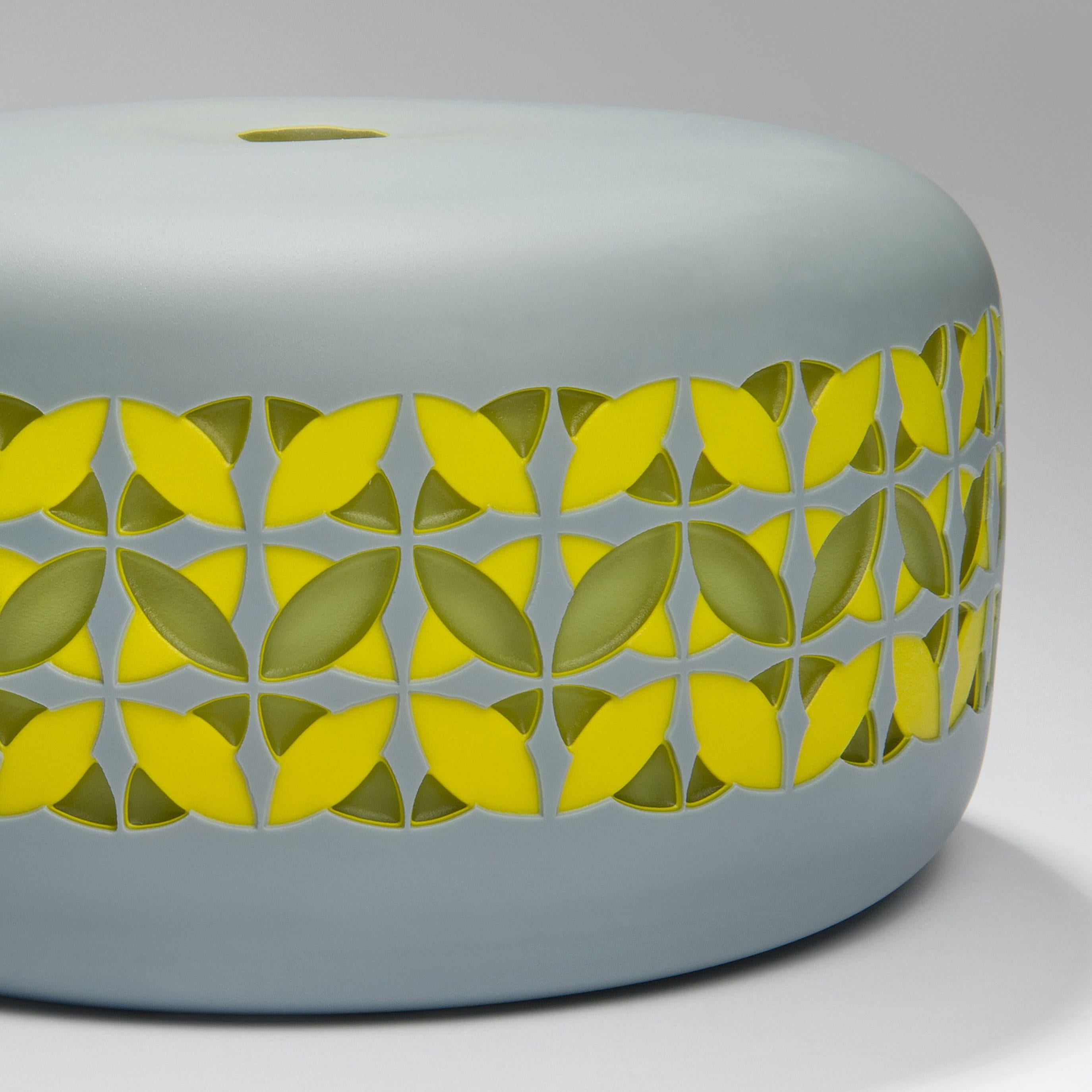 British Going Round in Circles III, a Grey & Yellow Glass Artwork by Sarah Wiberley For Sale