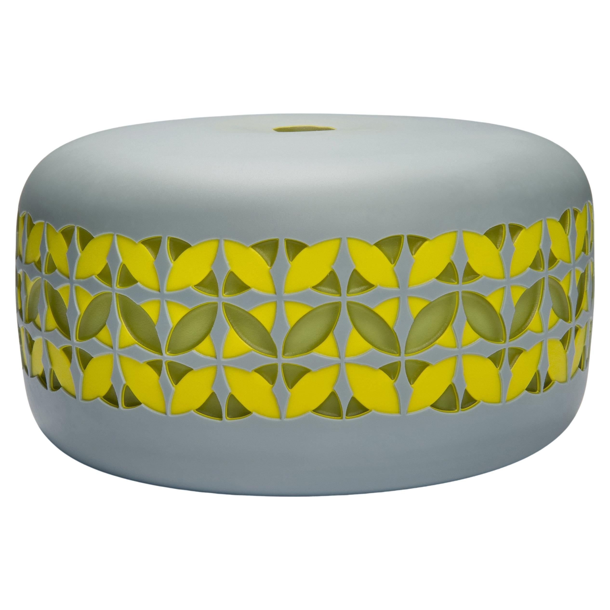 Going Round in Circles III, a Grey & Yellow Glass Artwork by Sarah Wiberley