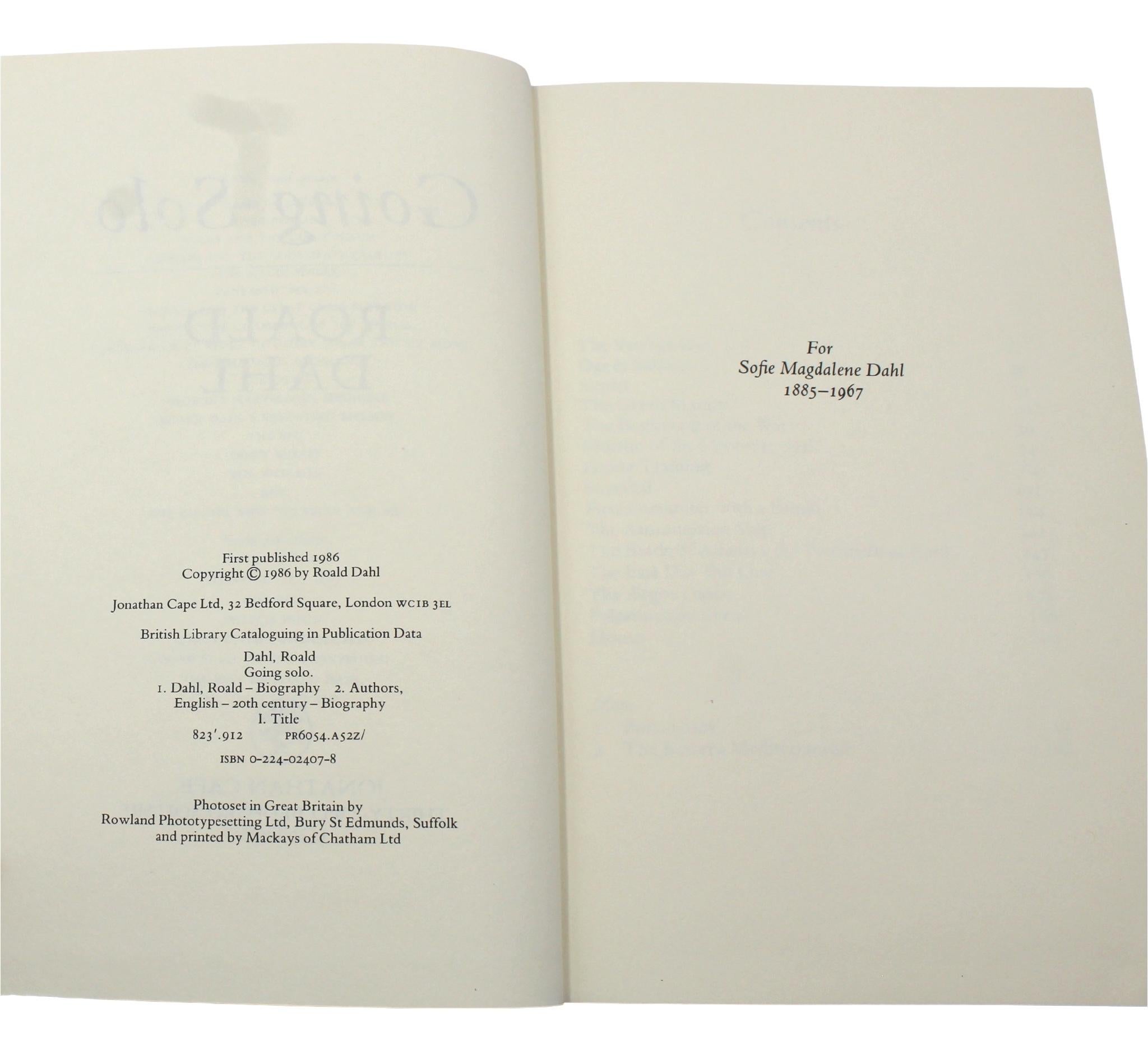 Going Solo, signiert von Roald Dahl, Erstausgabe in Original Aufbewahrungsbeuteljacke, 1986 im Angebot 2