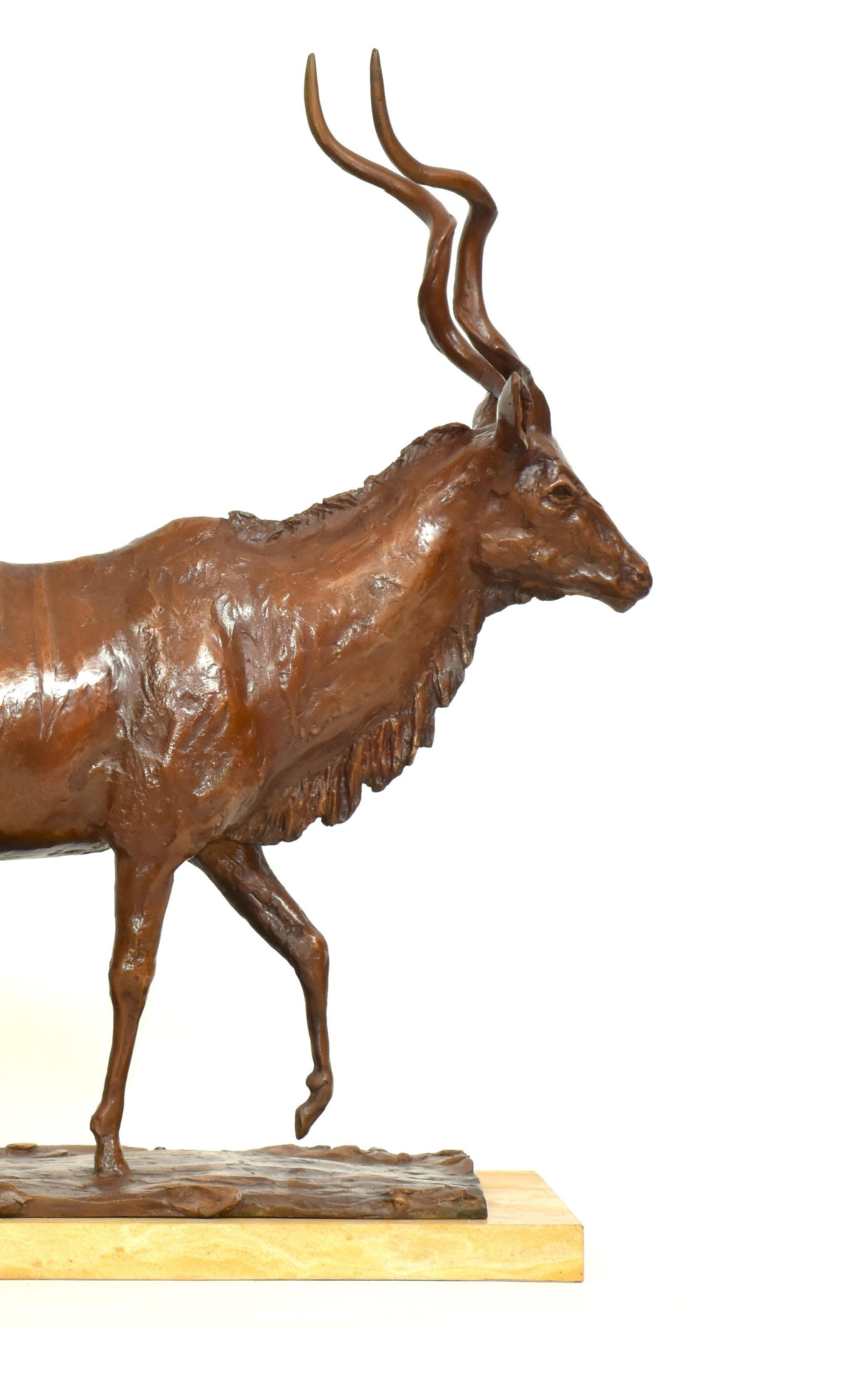 Cast Going to the River - African Antelope Bronze Sculpture For Sale