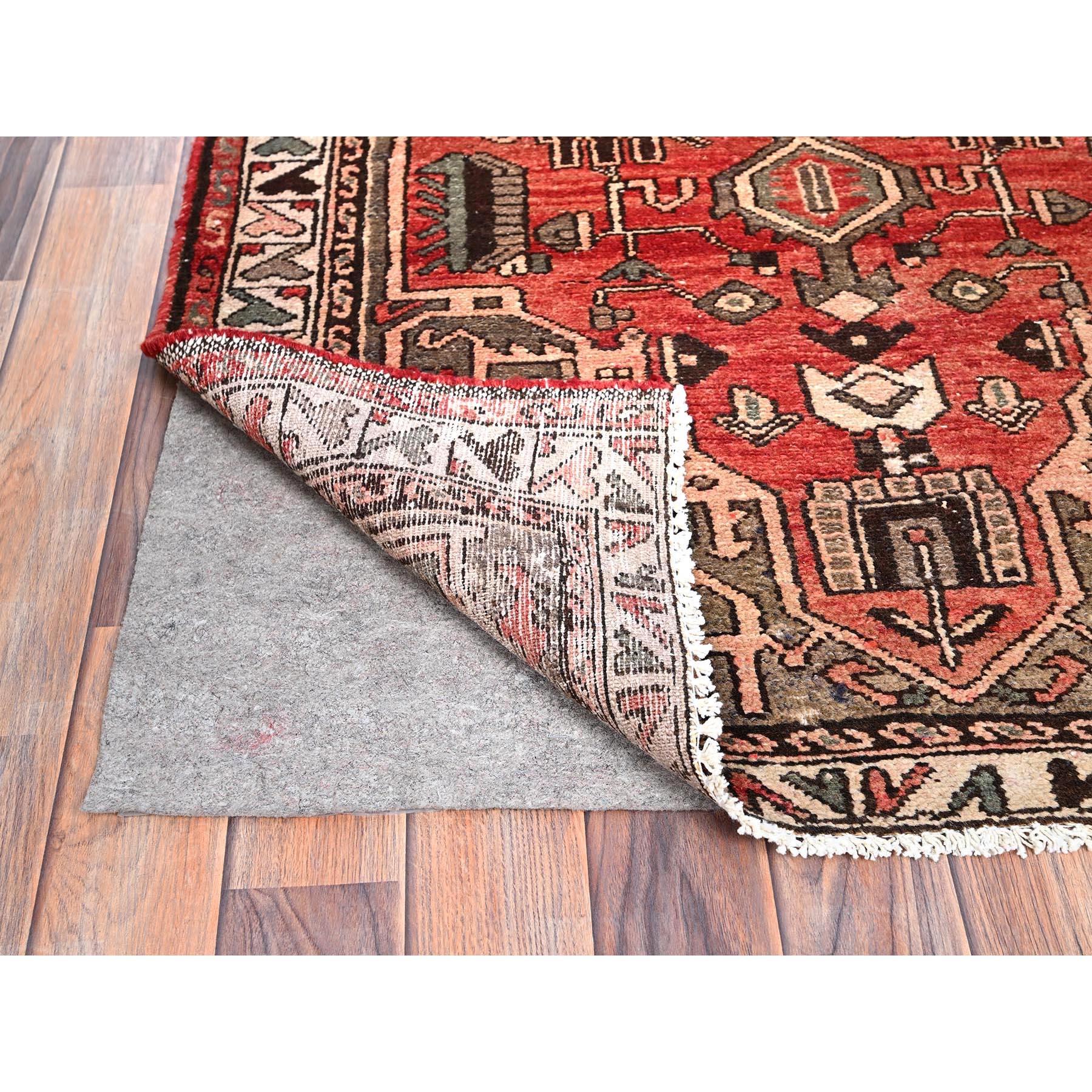 Medieval Goji Berry Red Hand Knotted Vintage Persian Hamadan Wool Runner Distressed Rug For Sale