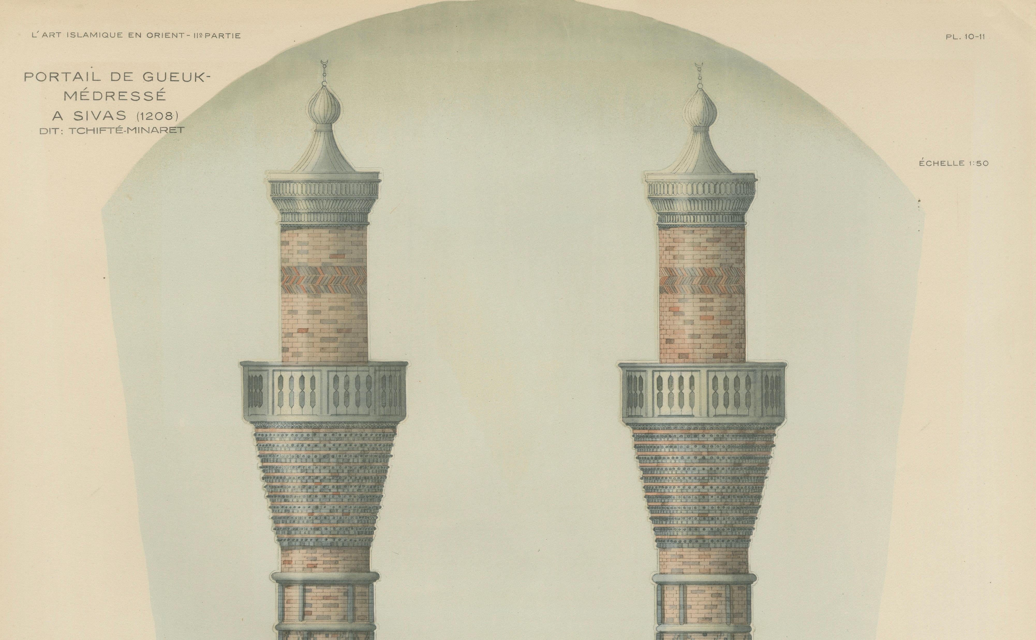 Gök Medrese Sivas Twin Minarets, Seljuk Islamic Architecture Print 1924