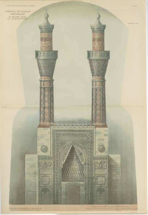Gök Medrese Sivas Twin Minarets, Seljuk Islamic Architecture Print 1924