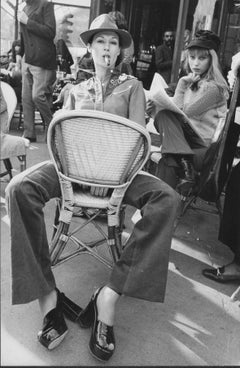 Women in Paris at the Café Aux Deux Amis, circa 1970 - Black 
White Print