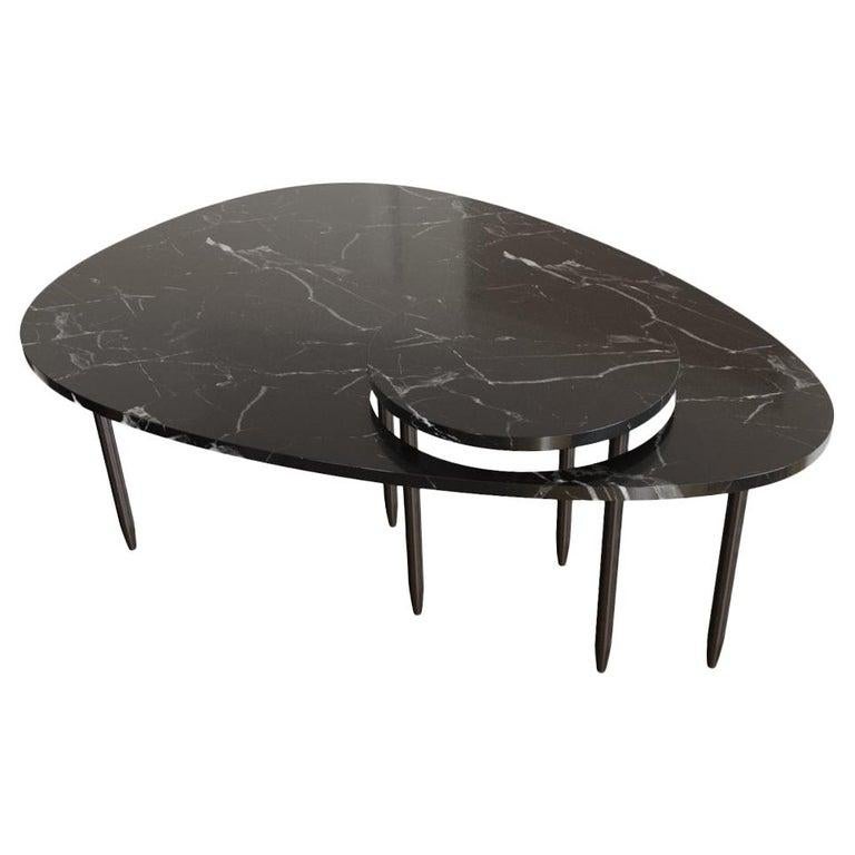 Gol. 003 marble center table by Chapter Studio
Dimensions: H 40 x W 86 x D 119
Material: marble (black marquina)

Effortless composition and eccentric design bring forth the Golestan Series. Evoking rich emotions of heritage and culture with