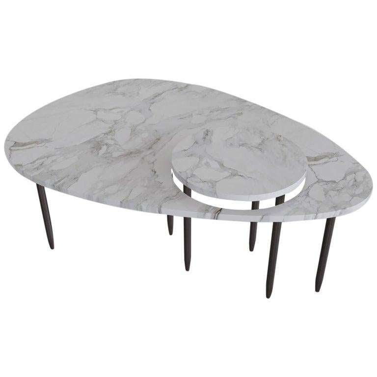 Gol. 003 marble center table by Chapter Studio
Dimensions: H 40 x W 86 x D 119
Material: marble (bianco carrara)

Effortless composition and eccentric design bring forth the Golestan Series. Evoking rich emotions of heritage and culture with