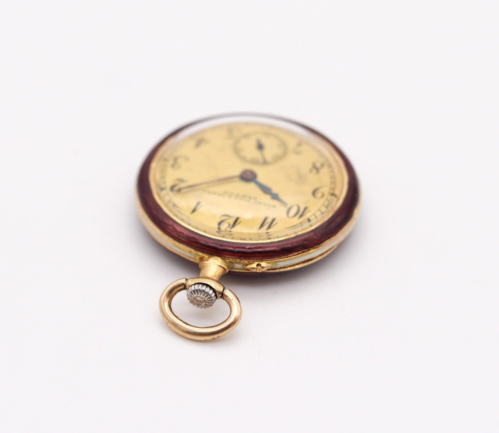 Taglio antico europeo GOLAY FILS & STAHL 1905 Orologio edoardiano in miniatura smaltato in oro 18Kt e diamanti