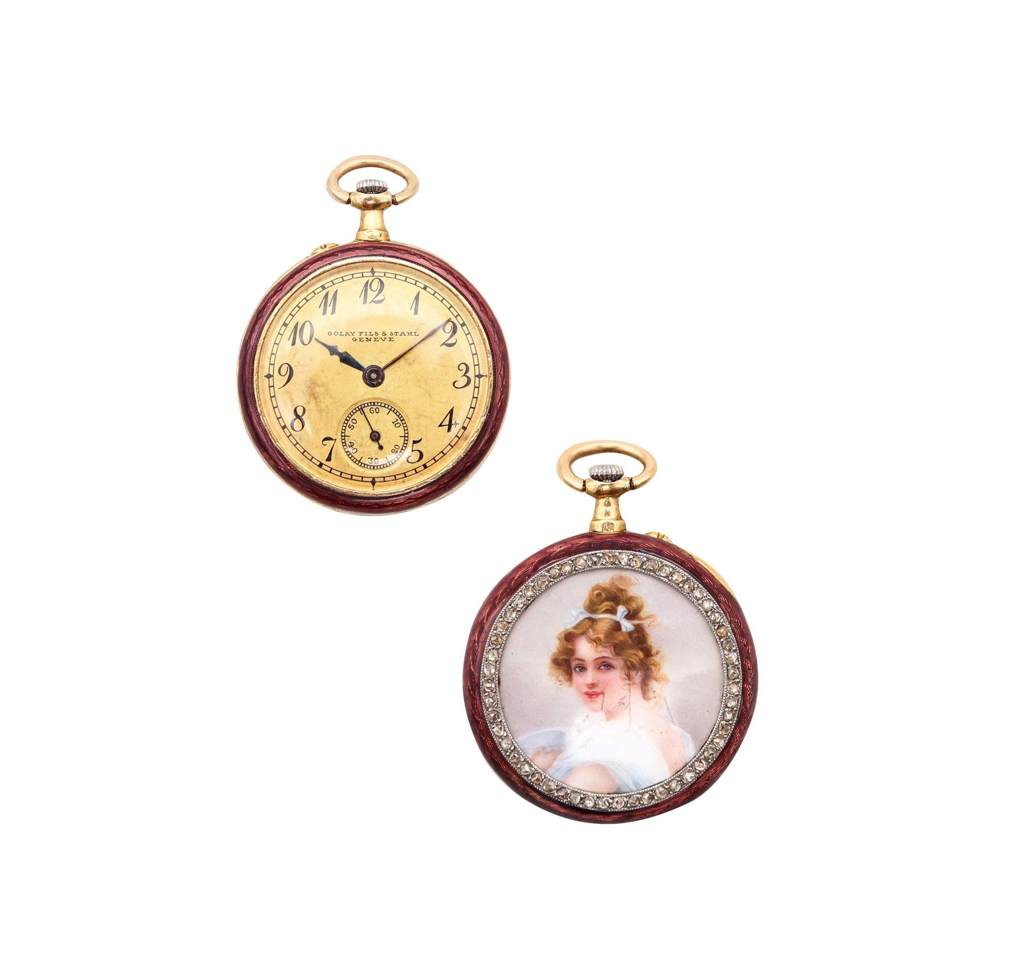 GOLAY FILS & STAHL 1905 Orologio edoardiano in miniatura smaltato in oro 18Kt e diamanti In condizioni ottime a Miami, FL