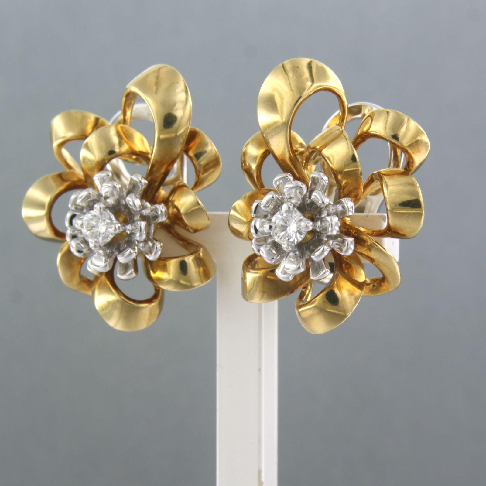 Brilliant Cut Golbaur - Earrings with brilliant cut diamonds up to 0.30ct 18k bicolour gold For Sale